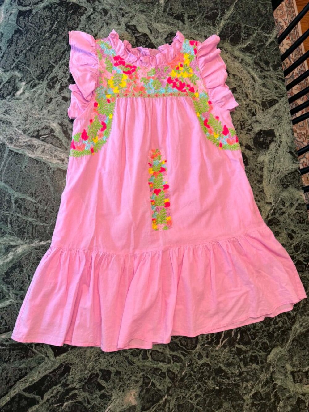 J. Marie Pink Floral Embroidered Ruffle Midi Dress Size S